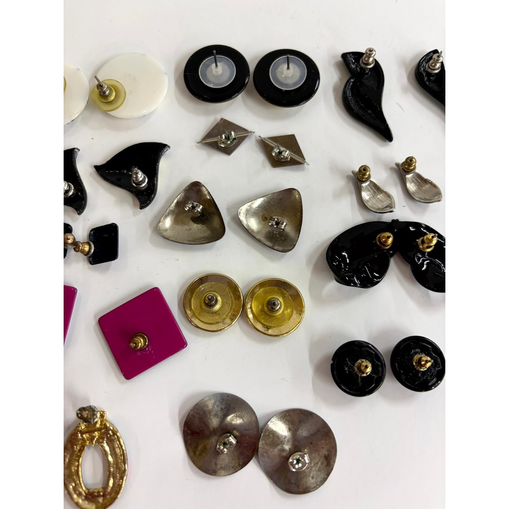 Vintage 1990s Geometric Earring Lot 14 Pairs Enamel Resin Retro Abstract Post - Picture 9 of 10